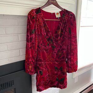 Farm Rio Red Shiny Flower Mini Dress XS Size 0-2